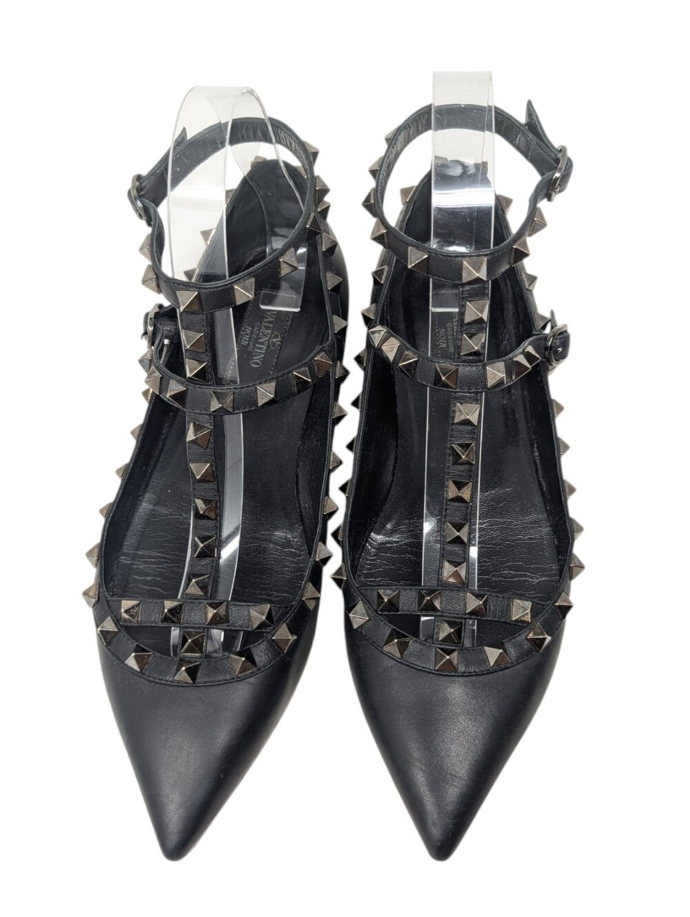 Valentino Black Rockstud Cage Pointed Flat Size EU 38